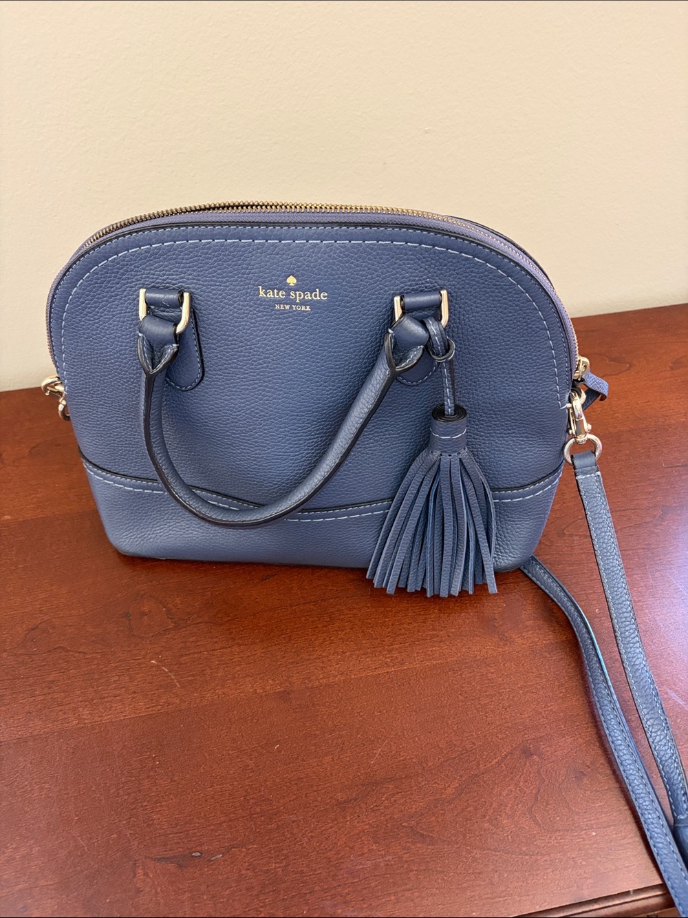 kate spade navy pebbled leather crossbody with tassel